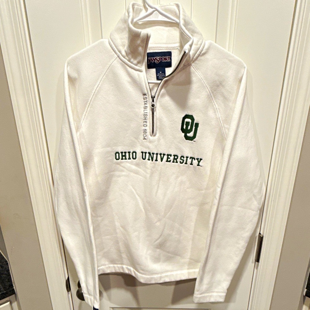 JanSport Ohio Bobcats 1/4 Zip Pullover Sweatshirt White/Green Size M